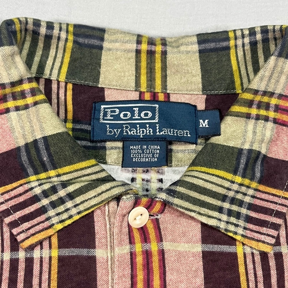 Vtg Polo Ralph Lauren Plaid Single Stitch Shirt Short Sleeve Cotton Size Medium - Picture 9 of 13